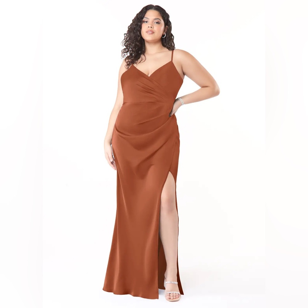 Azazie Maci Stretch Satin Maxi Bridesmaid/Formal Dress in Cedar Rose Color